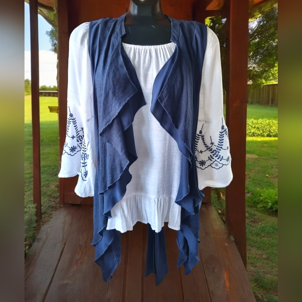 Counterparts & Kenar Navy Blue & White Two Piece Set